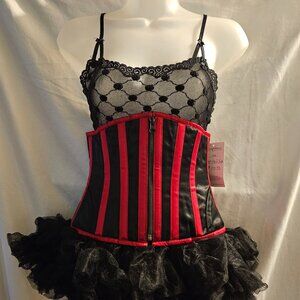 MEDIUM BLACK/RED zipper corset 26" tight lacing